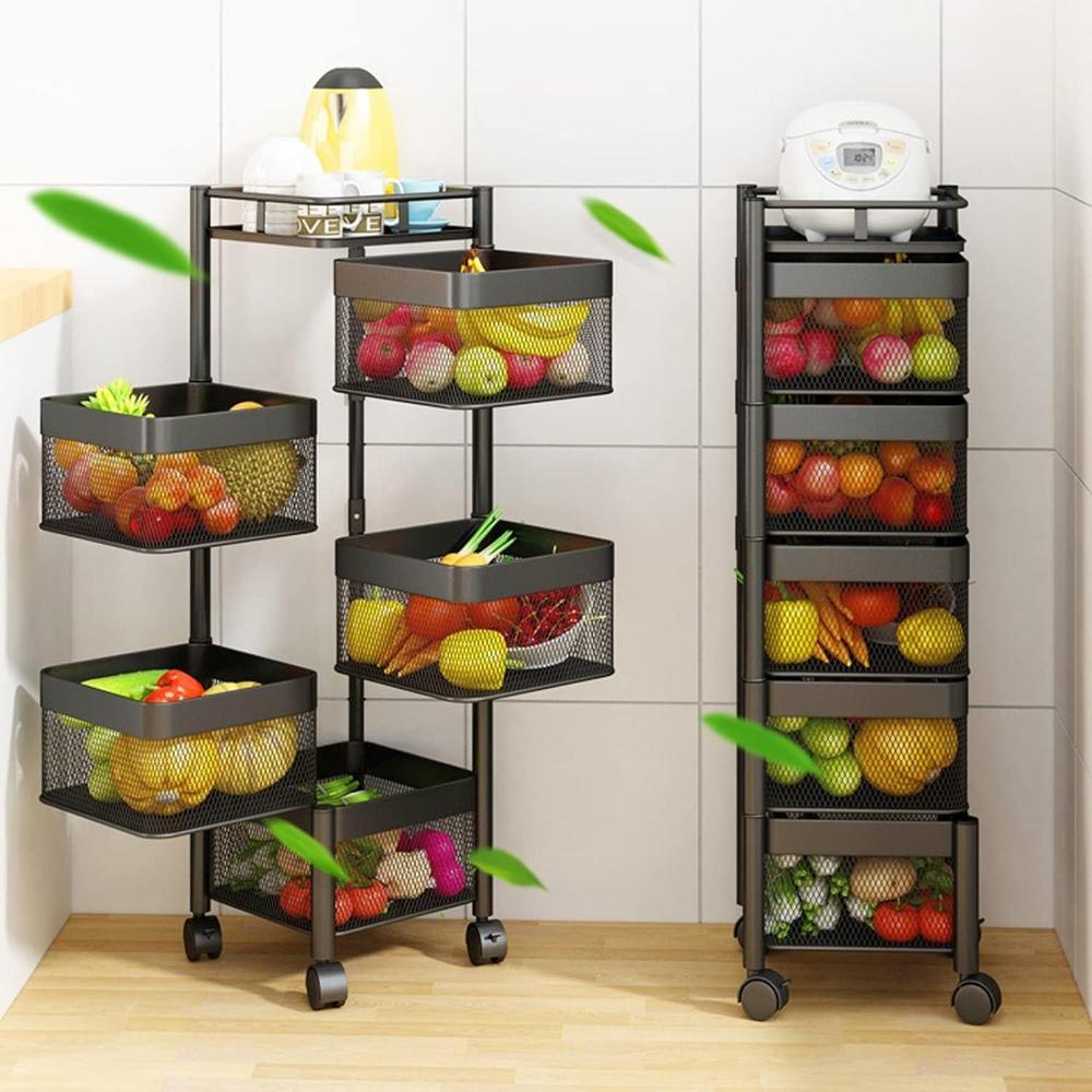 6-Tier Rotatable Fruit Basket — Black Iron Kitchen Organizer
