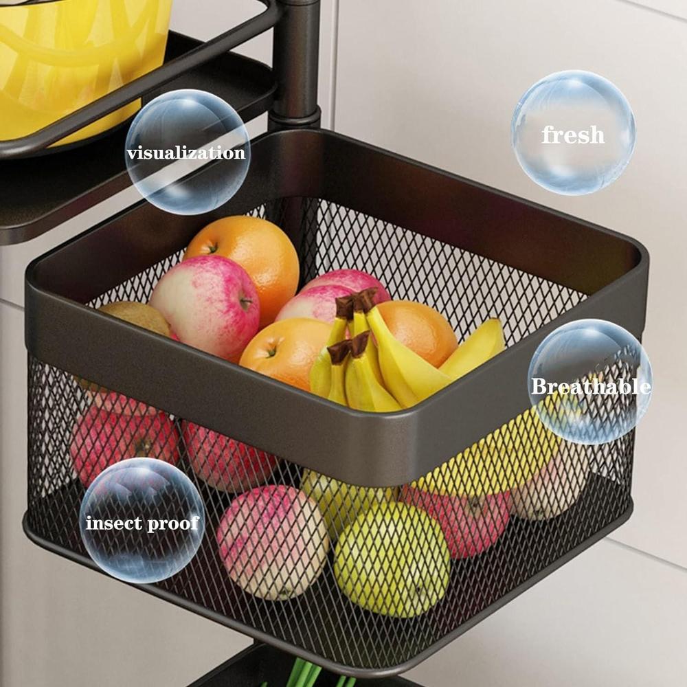 6-Tier Rotatable Fruit Basket — Black Iron Kitchen Organizer