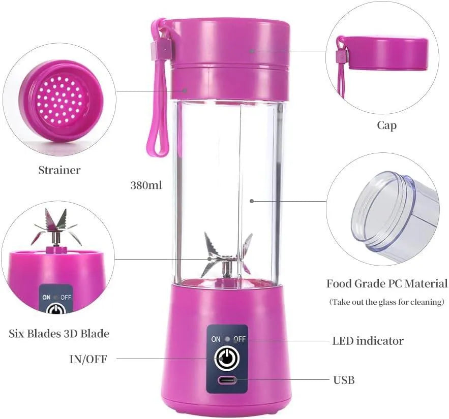 Portable Electric juicer Blender Blue ABS plastic(pink, blue)