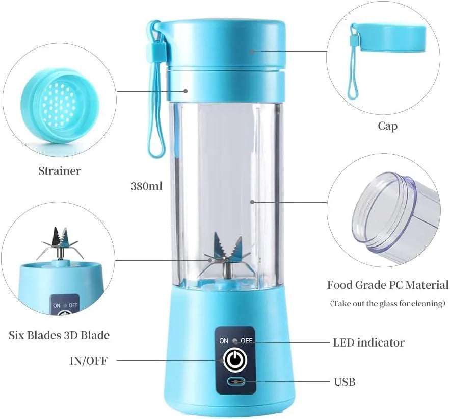 Portable Electric juicer Blender Blue ABS plastic(pink, blue)