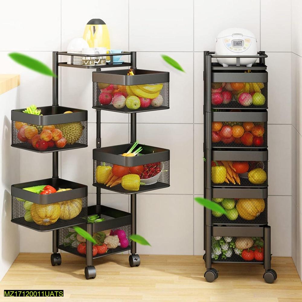 6-Tier Rotatable Fruit Basket — Black Iron Kitchen Organizer
