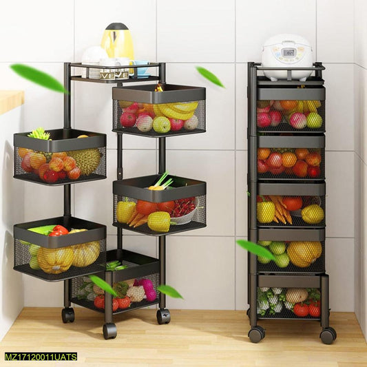 6-Tier Rotatable Fruit Basket — Black Iron Kitchen Organizer
